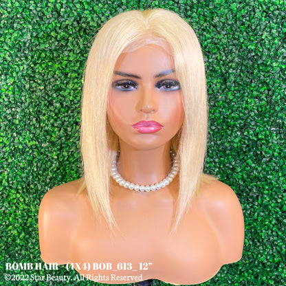 BOMB HAIR 100% Human Hair 4X4 Lace Closure Wig - Straight (613)