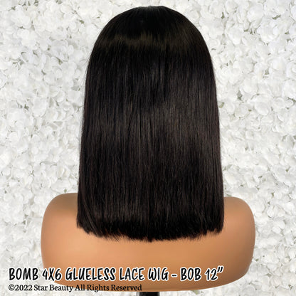 BOMB HAIR 100% Human Hair 4X6 Glueless Lace Wig - Bob 12"