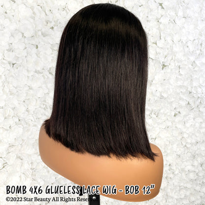 BOMB HAIR 100% Human Hair 4X6 Glueless Lace Wig - Bob 12"