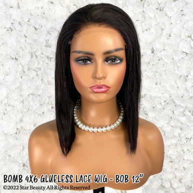 BOMB HAIR 100% Human Hair 4X6 Glueless Lace Wig - Bob 12"