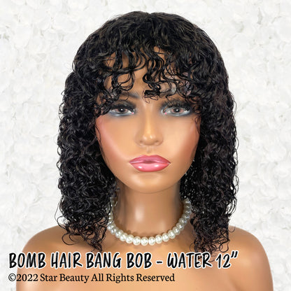 BOMB HAIR 100% Human Hair Bang Bob Wig- Water (10"- 12")