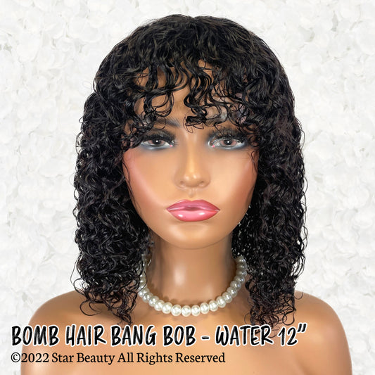 BOMB HAIR 100% Human Hair Bang Bob Wig- Water (10"- 12")