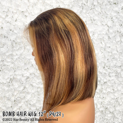 BOMB HAIR 100% Human Hair 13X5 Lace Frontal Bob Wig 12"(P4/27)