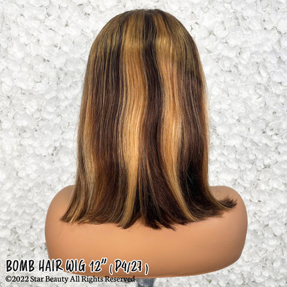 BOMB HAIR 100% Human Hair 13X5 Lace Frontal Bob Wig 12"(P4/27)