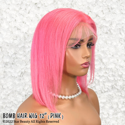 BOMB HAIR 100% Human Hair 13X5 Lace Frontal Bob Wig 12"(PINK)