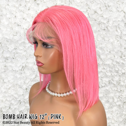 BOMB HAIR 100% Human Hair 13X5 Lace Frontal Bob Wig 12"(PINK)