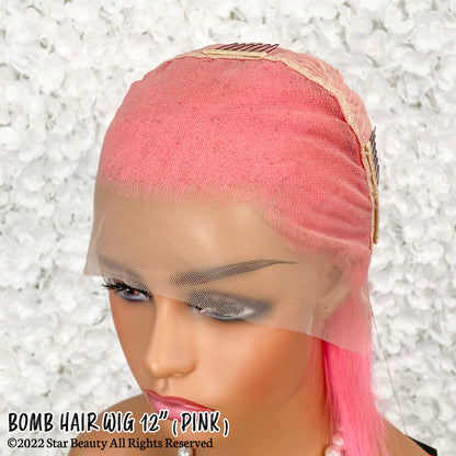 BOMB HAIR 100% Human Hair 13X5 Lace Frontal Bob Wig 12"(PINK)
