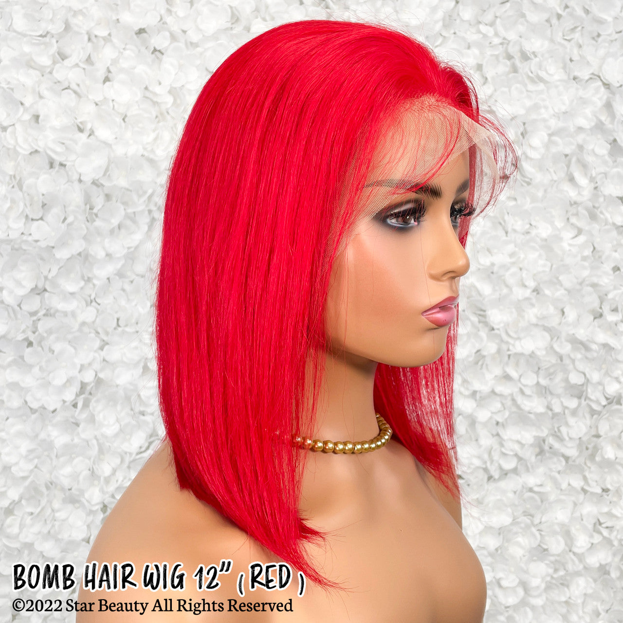 BOMB HAIR 100% Human Hair 13X5 Lace Frontal Bob Wig 12"(RED)