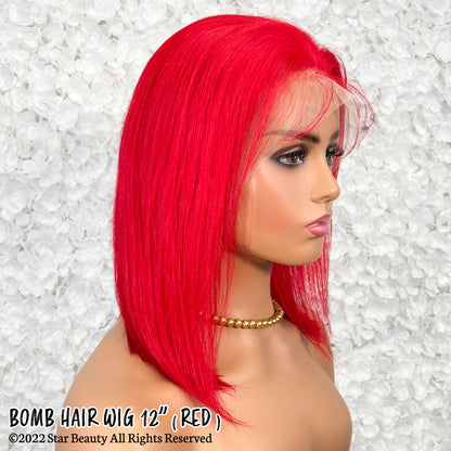 BOMB HAIR 100% Human Hair 13X5 Lace Frontal Bob Wig 12"(RED)