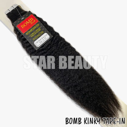 BOMB HAIR 100% Human Hair 20pcs Tape-In - Kinky Straight (16"-22")