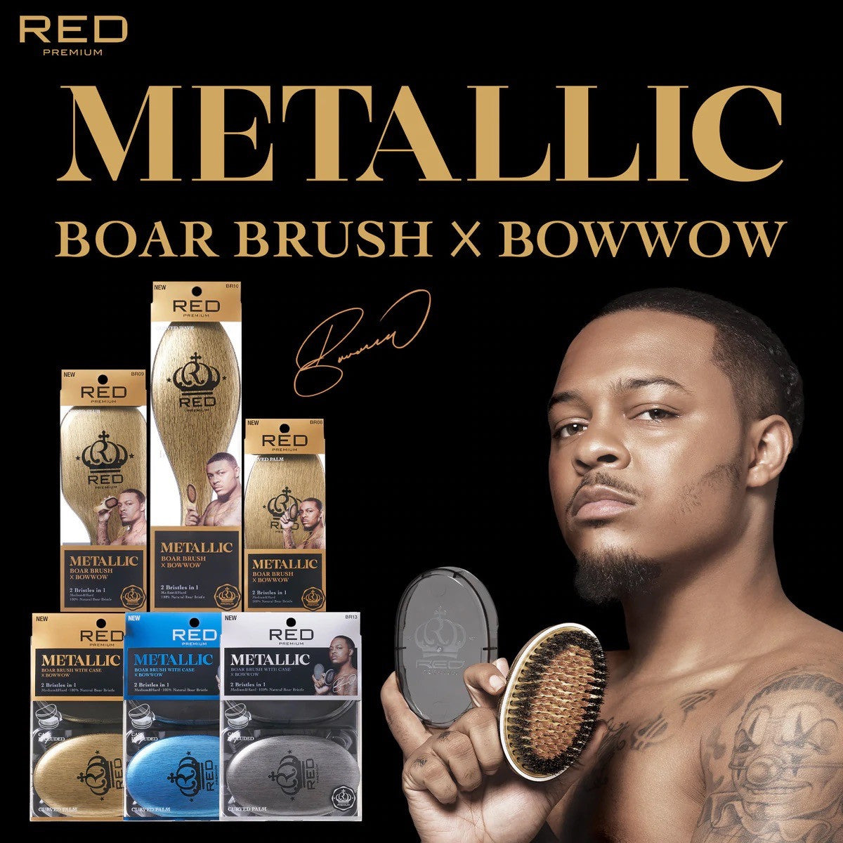 BOW WOW X Pocket Wave Premium Metallic 2-in-1 Boar Brush with Case
