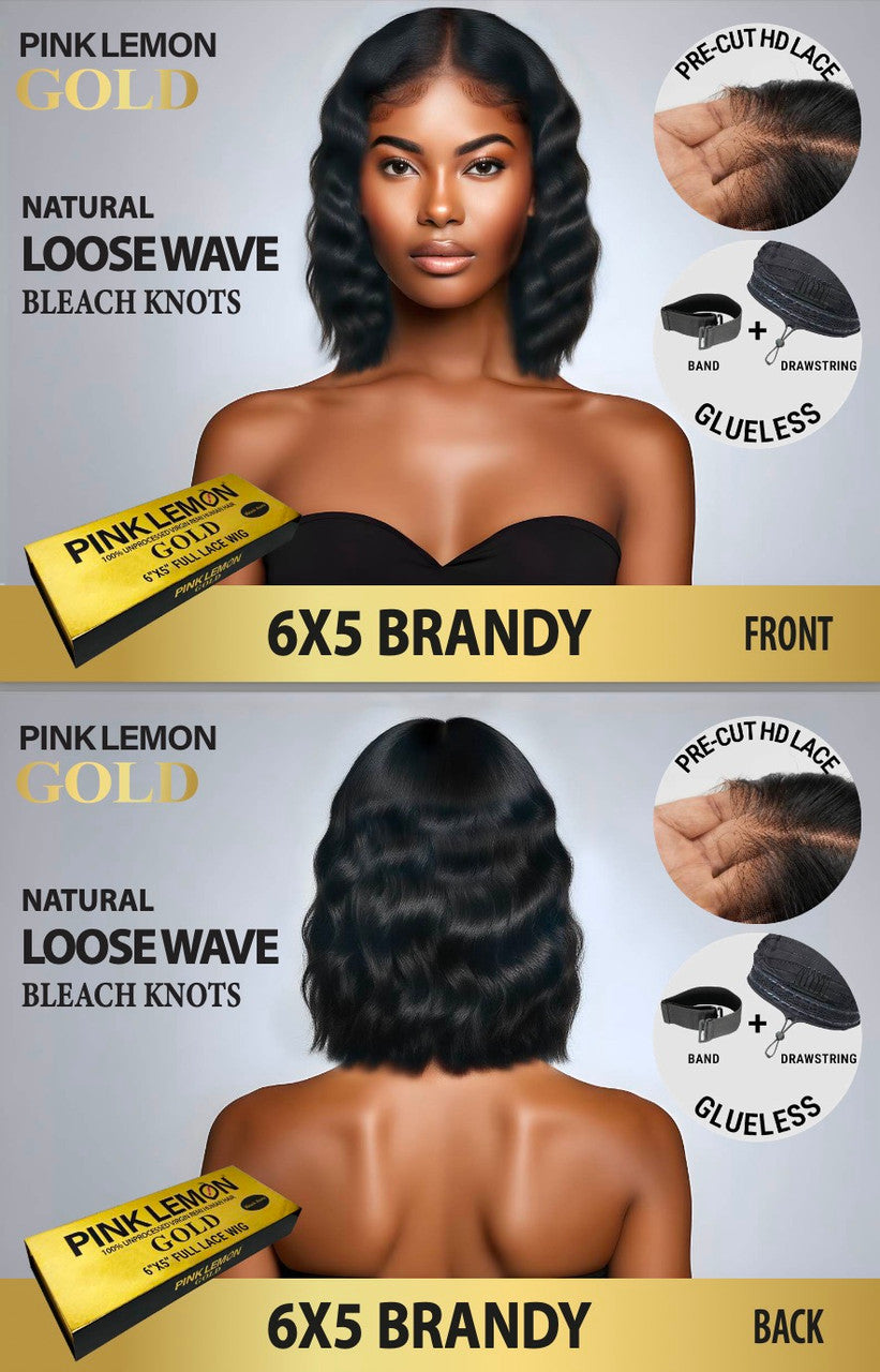 15A PINK LEMON GOLD 100% Human Hair 6X5 Lace Front Wig - BRANDY
