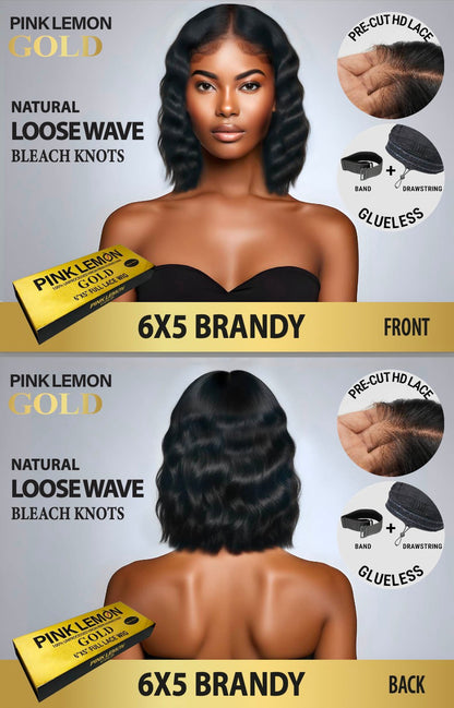 15A PINK LEMON GOLD 100% Human Hair 6X5 Lace Front Wig - BRANDY