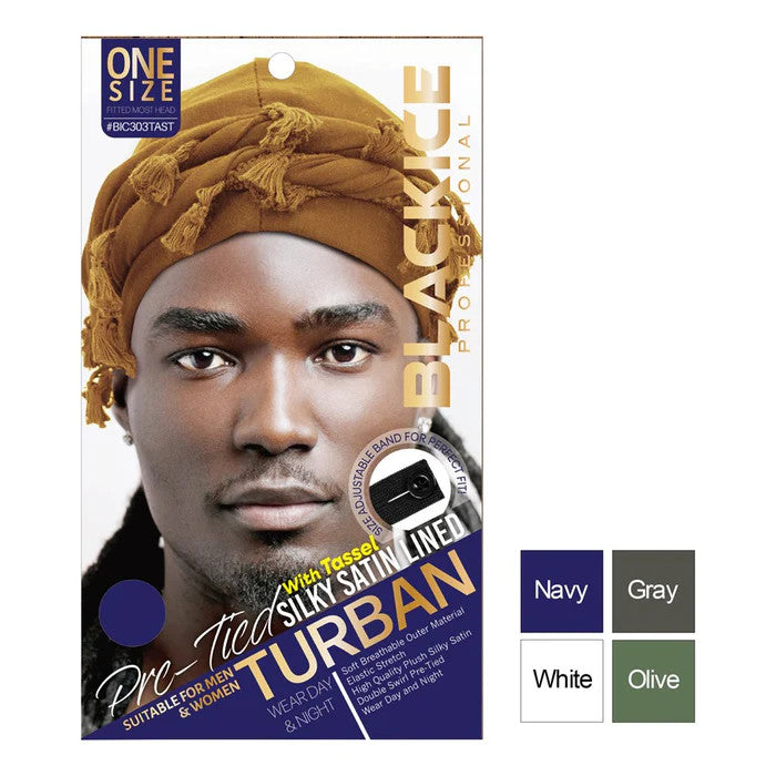 Black Ice Professional Pre-Tied Silky Satin Lined Turban (Assorted)