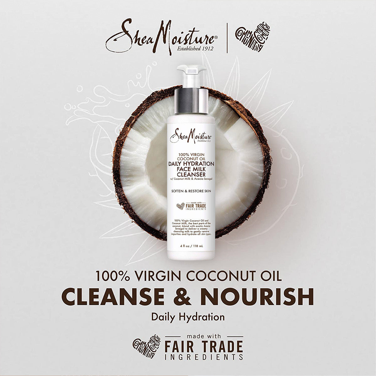 SheaMoisture 100% Extra Virgin Coconut Oil Daily Hydration Face Milk Cleanser (4oz)