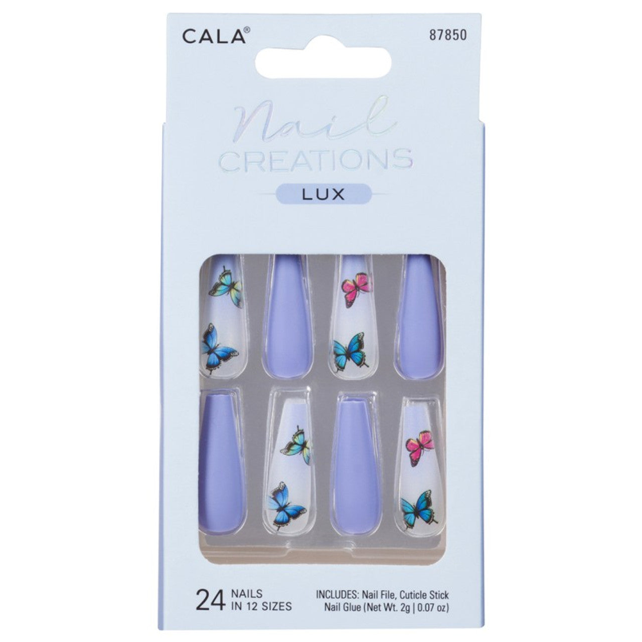 CALA Nail Creations Lux Long Coffin (Blue Butterfly)