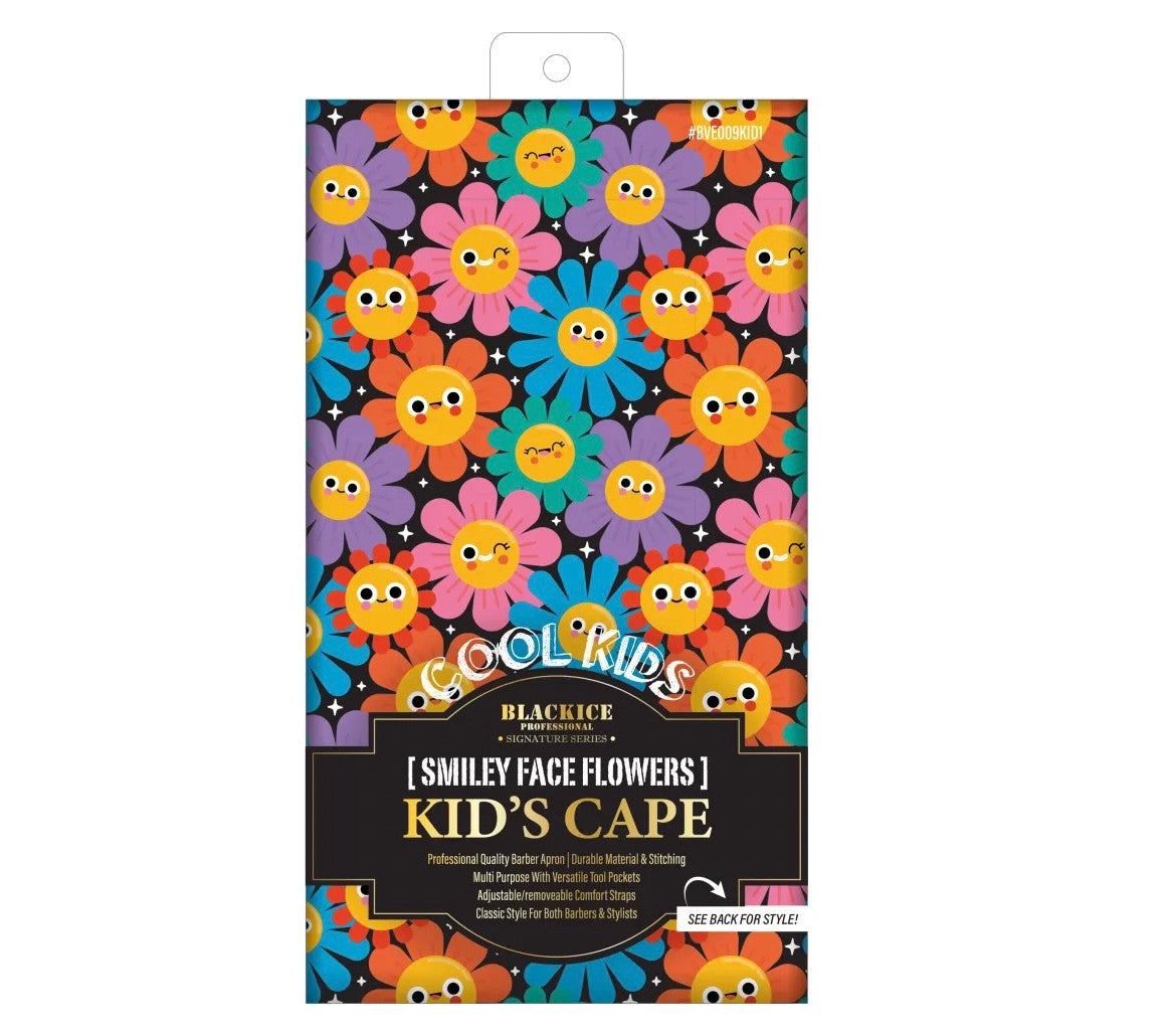 Black Ice Professional Kid's Cape - Smiley Face Flowers