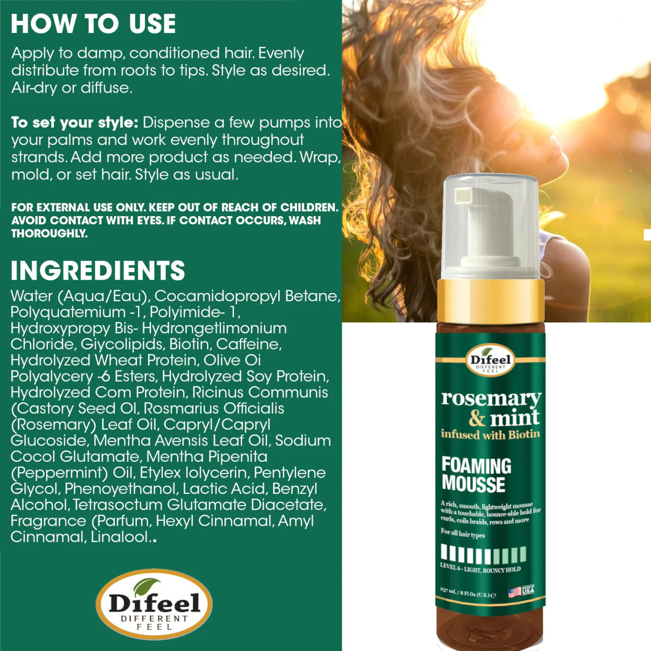 Difeel Rosemary & Mint Foaming Mousse (8oz)