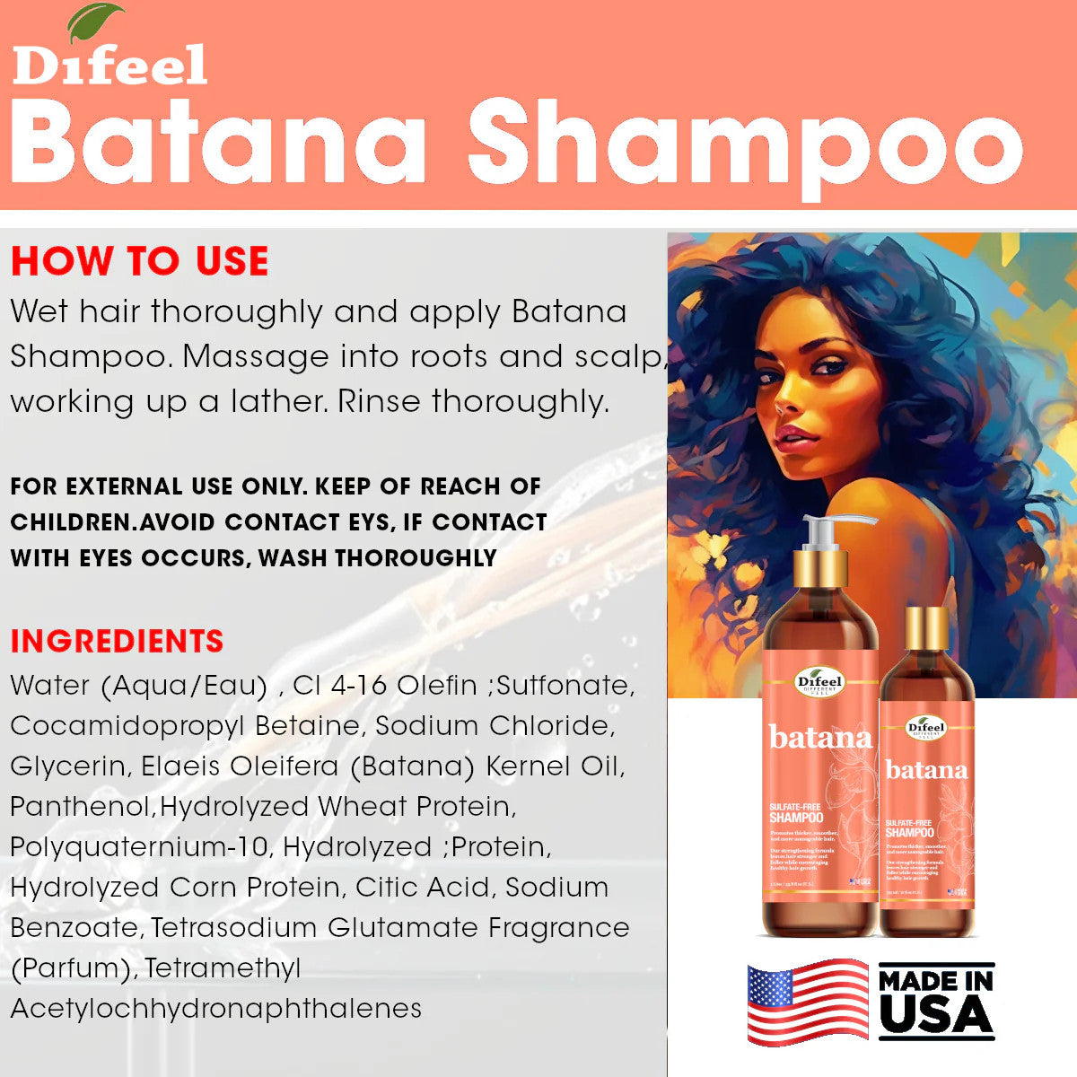 Difeel Batana Sulfate Free Shampoo (12 oz)