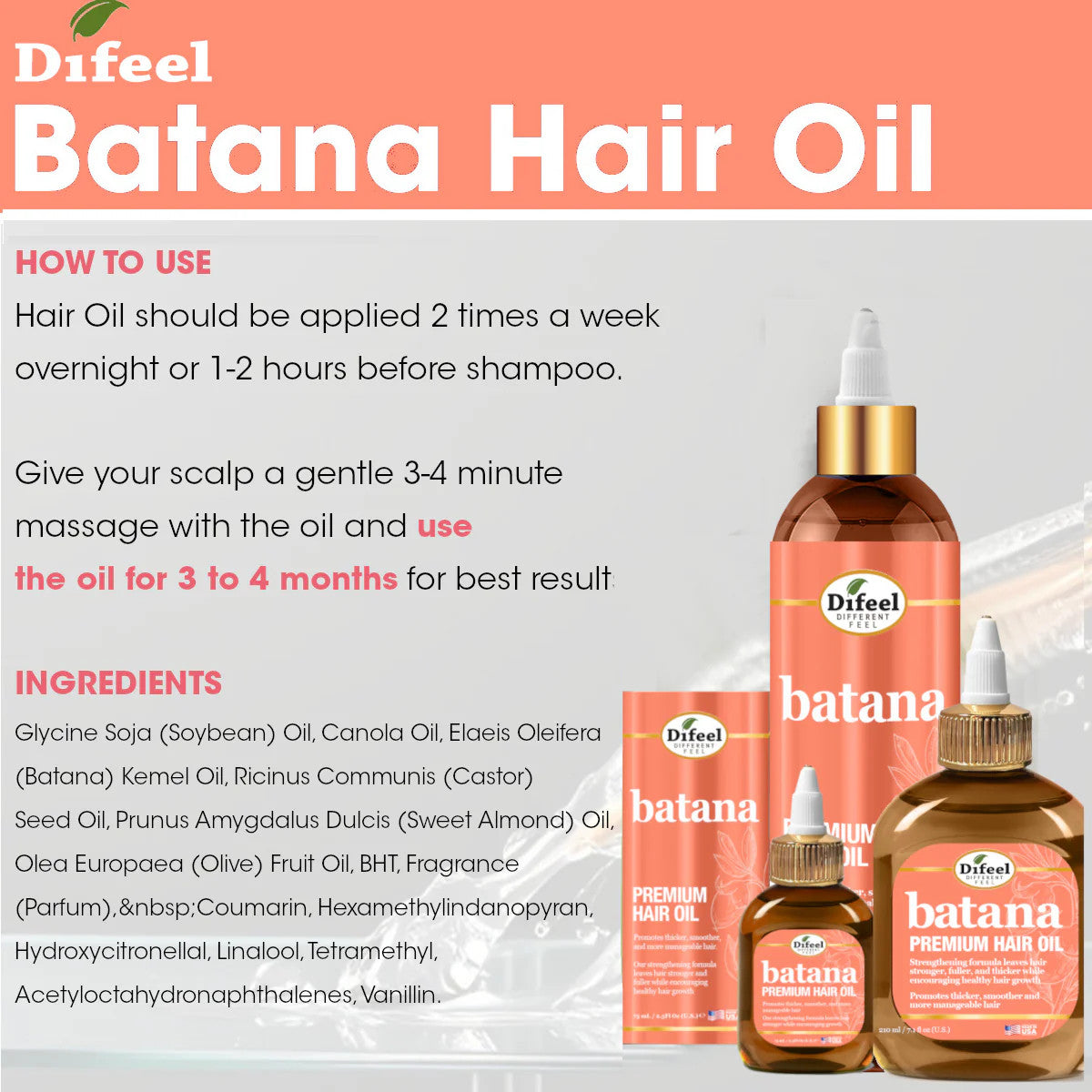 Difeel Batana Premium Hair Oil (8oz)
