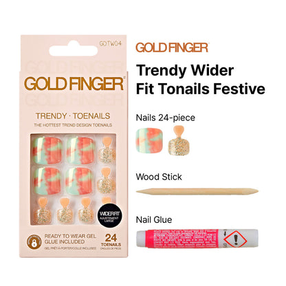 Kiss Gold Finger Trendy Wider Fit Toenails - FESTIVE