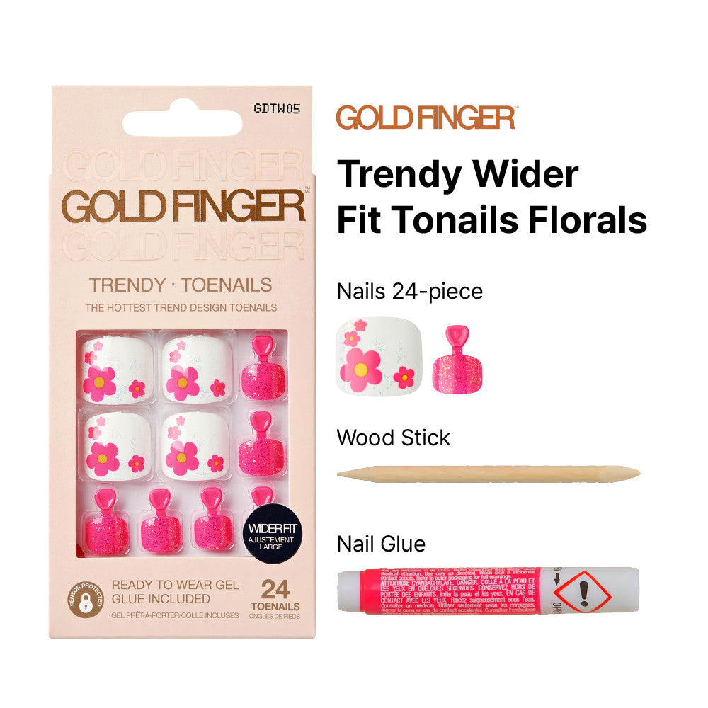 Kiss Gold Finger Trendy Wider Fit Toenails - FLORALS