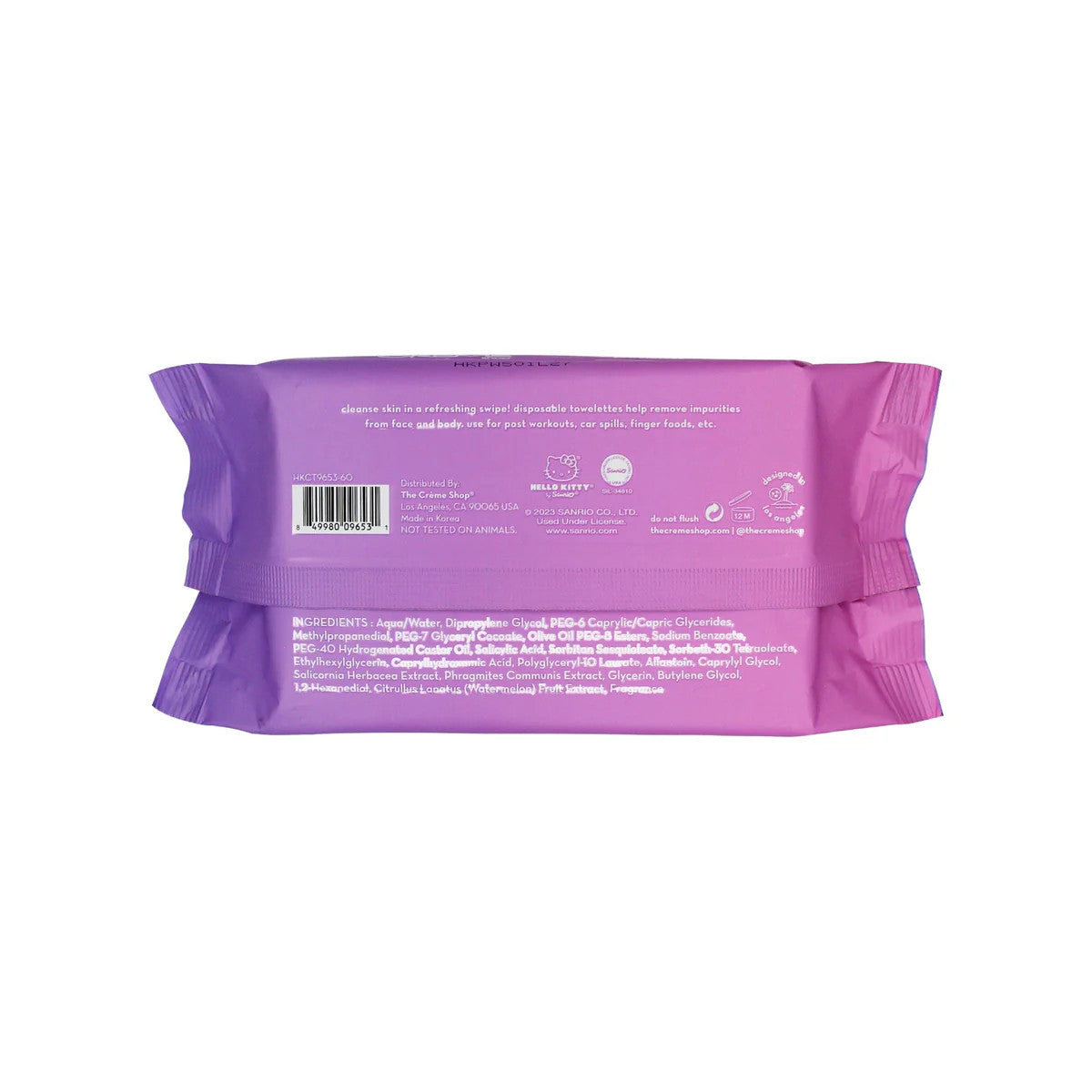 THE CREME SHOP Hello Kitty (Purple) 3-IN-1 Cleansing Towelettes - Watermelon (60ct)