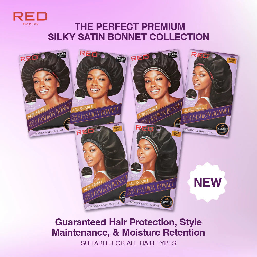 RED Adjustable Day & Night Fashion Hair Bonnet