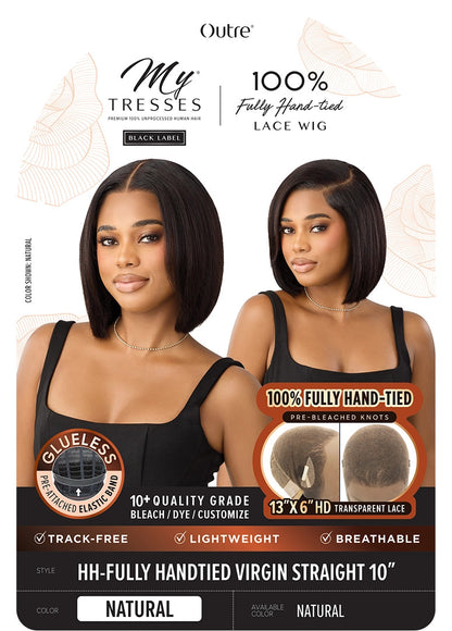 OUTRE MyTresses 100% Unprocessed Human Hair Black Label Whole Lace Wig - HH-Fully Handtied Virgin Straight 10"