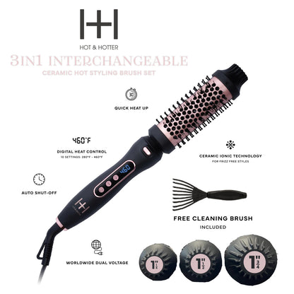 Hot & Hotter 3 in 1 Interchangeable Ceramic Hot Styling Brush Set
