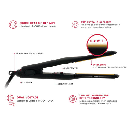 Annie Hot & Hotter Pencil Ceramic Tourmaline Flat Iron 3/10" Black