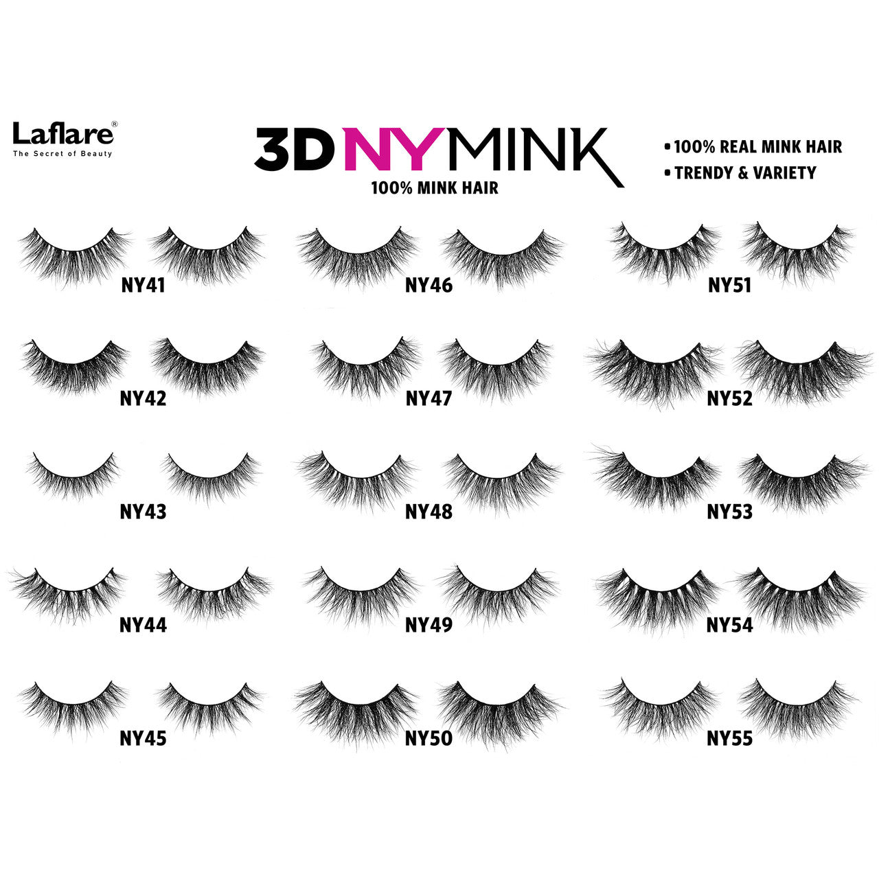 Laflare 100% Mink Hair 3D Volume NY Mink Eyelashes (NY41-NY70)
