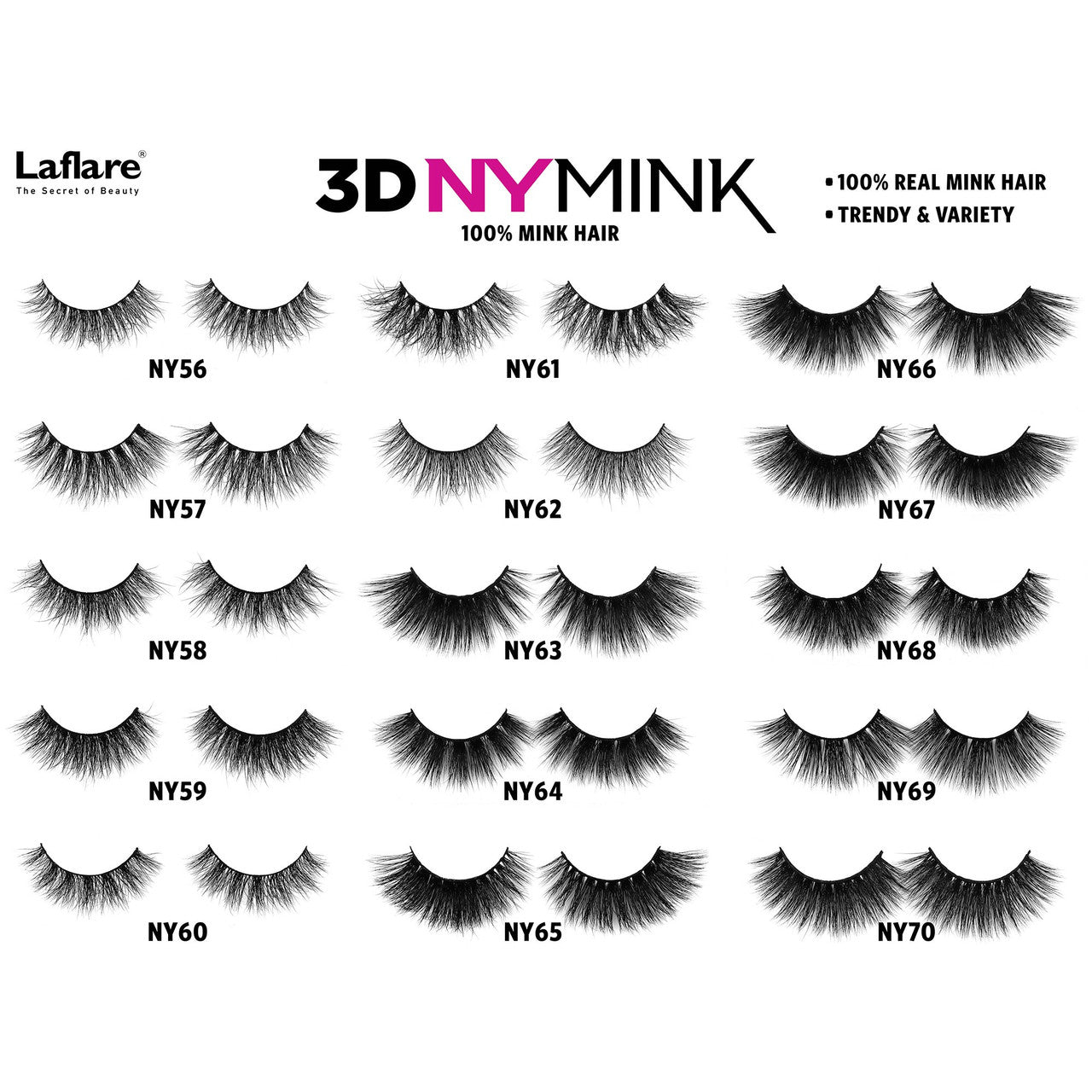 Laflare 100% Mink Hair 3D Volume NY Mink Eyelashes (NY41-NY70)