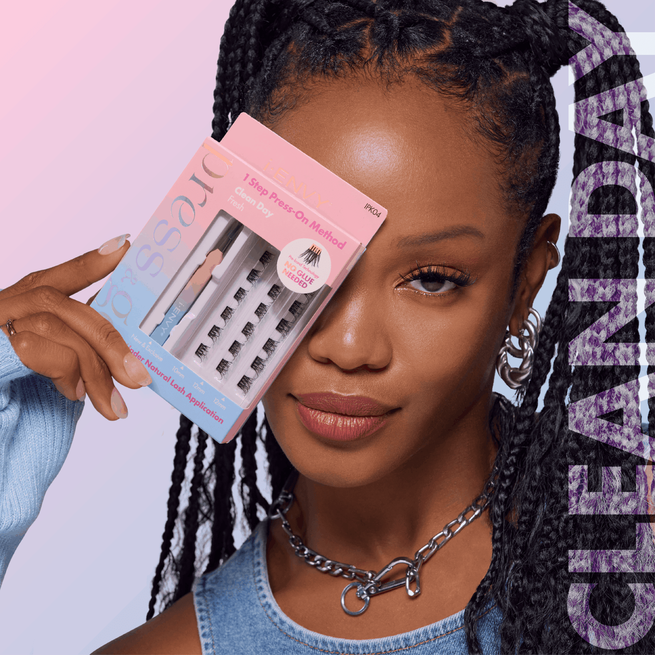 KISS i Envy Press & Go Press-On Pre-Glued Lash Clusters – Clean Day