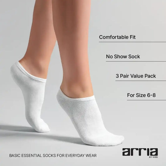 ARRIA 3 Pairs No Show Socks (White)