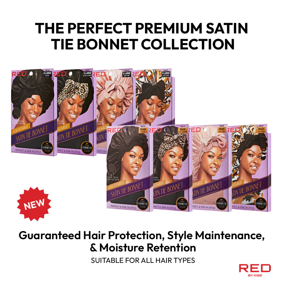 RED Adjustable Satin Bonnet with Tie Band