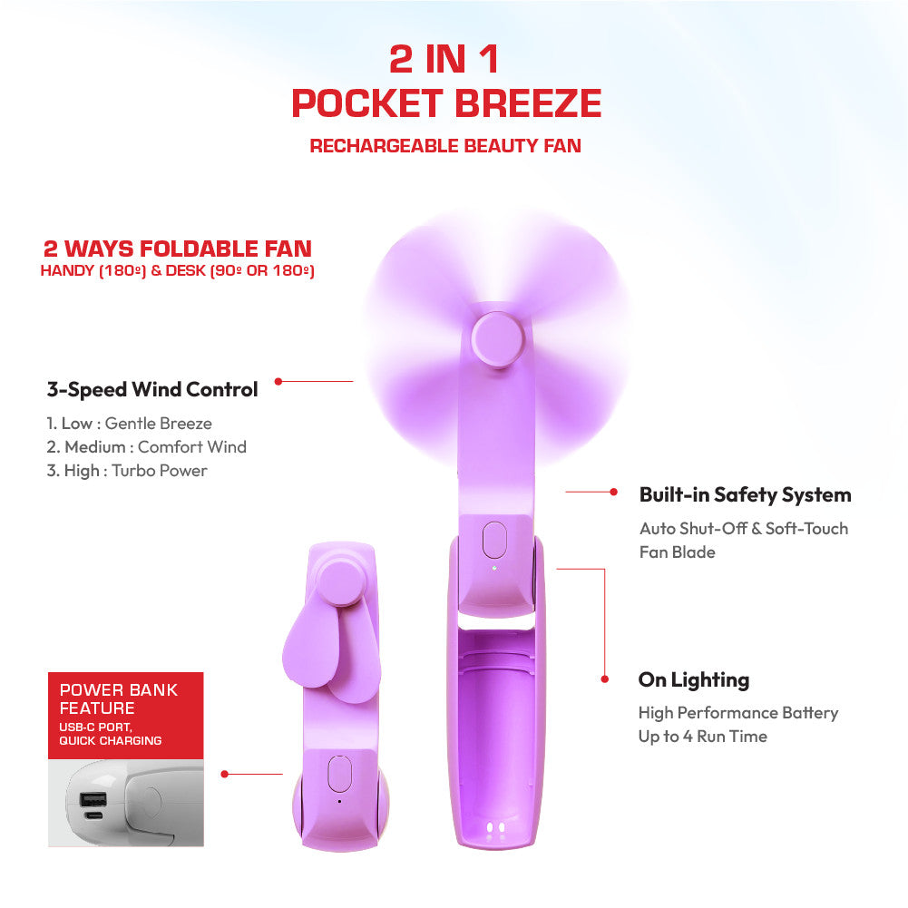 RED Portable Mini 2-in-1 Pocket Breeze Beauty Fan