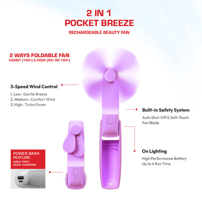 RED Portable Mini 2-in-1 Pocket Breeze Beauty Fan