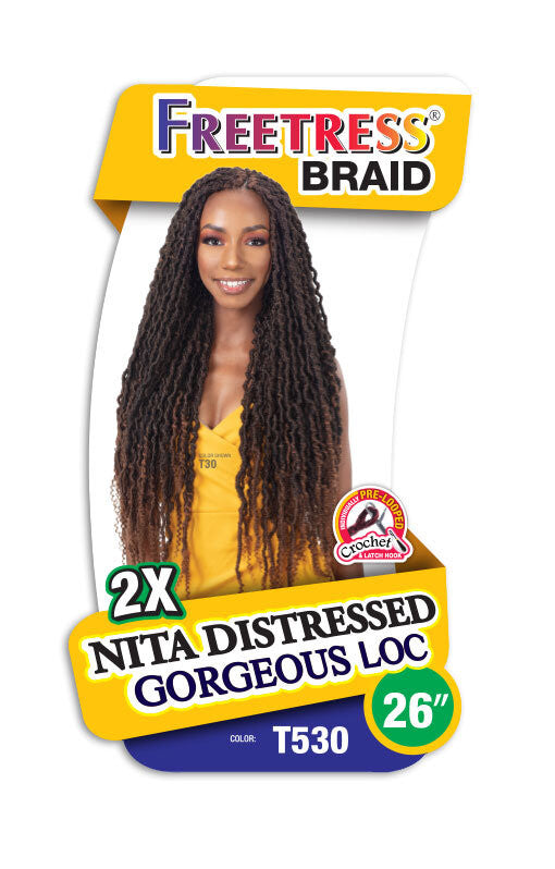 SHAKE N GO FreeTress Synthetic Hair Crochet Braids - 2X Nita Distressed Gorgeous Loc 26"