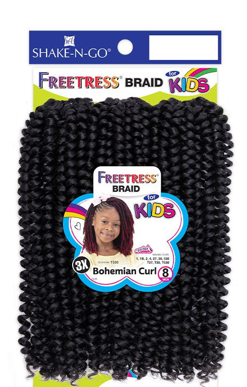 SHAKE N GO FreeTress Crochet Braids - 3X Kids Bohemian Curl 8"