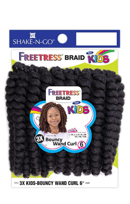 SHAKE N GO FreeTress Crochet Braids - 3X Kids-Bouncy Wand Curl 6"