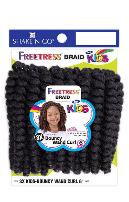 SHAKE N GO FreeTress Crochet Braids - 3X Kids-Bouncy Wand Curl 6"