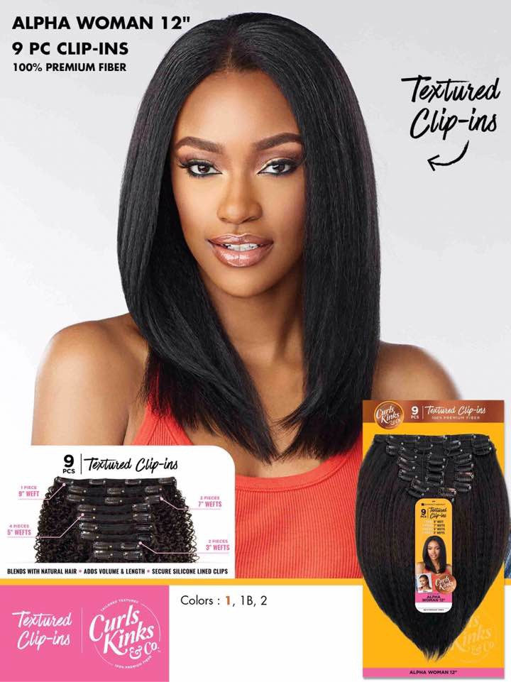 SENSATIONNEL Synthetic Curls Kinks N Co Textured Clip-In 9 PCS - ALPHA WOMAN 12"