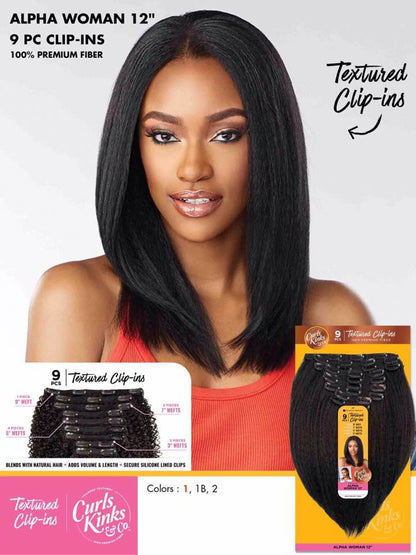 SENSATIONNEL Synthetic Curls Kinks N Co Textured Clip-In 9 PCS - ALPHA WOMAN 12"