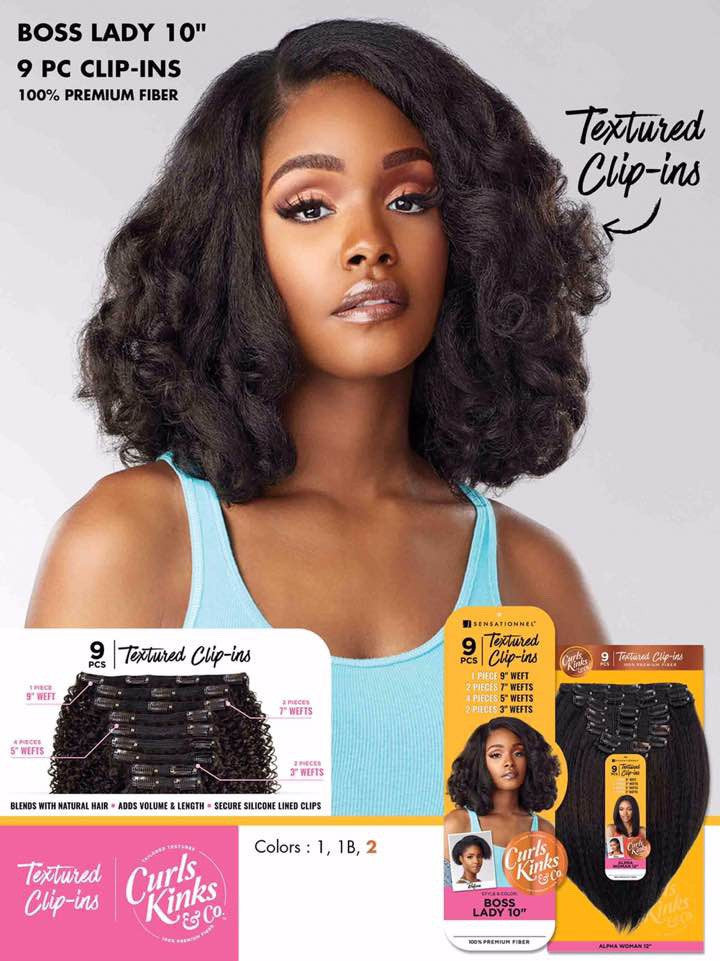 SENSATIONNEL Synthetic Curls Kinks N Co Textured Clip-In 9 PCS - TOP LADY 10"
