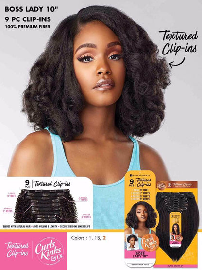 SENSATIONNEL Synthetic Curls Kinks N Co Textured Clip-In 9 PCS - TOP LADY 10"