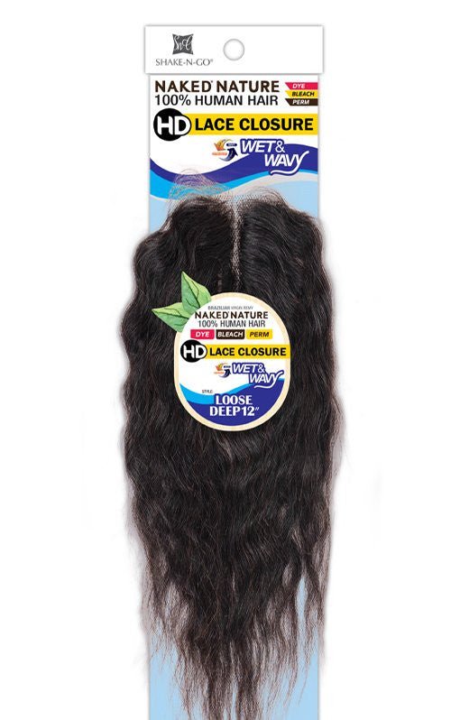 SHAKE N GO Naked Nature 100% Human Hair Closure 12" - Loose Deep