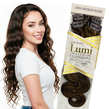 Hair Couture 100% Human Hair Extensions LUMI 7PCS Clip In - Bouncy Body Wave 18"