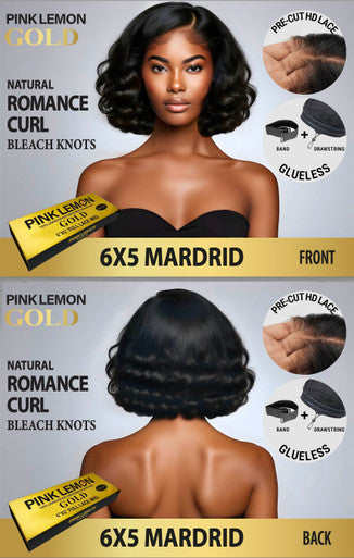 15A PINK LEMON GOLD 100% Human Hair 6X5 Lace Front Wig - MADRID (Natural)