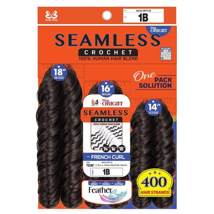 Bobbi Boss Seamless Feather Crochet Braid - French Curl 3Pcs (14"16"18")